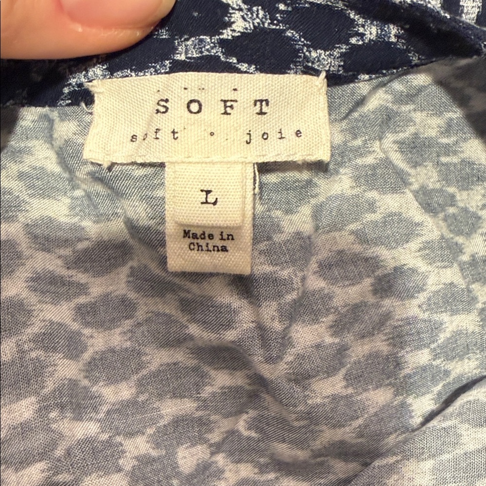 Women's Navy Patterned Button-Front Blouse Size L… - image 5